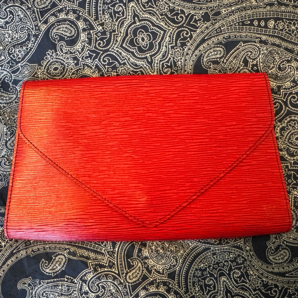 Authentic Louis Vuitton Red Epi Art Deco Clutch